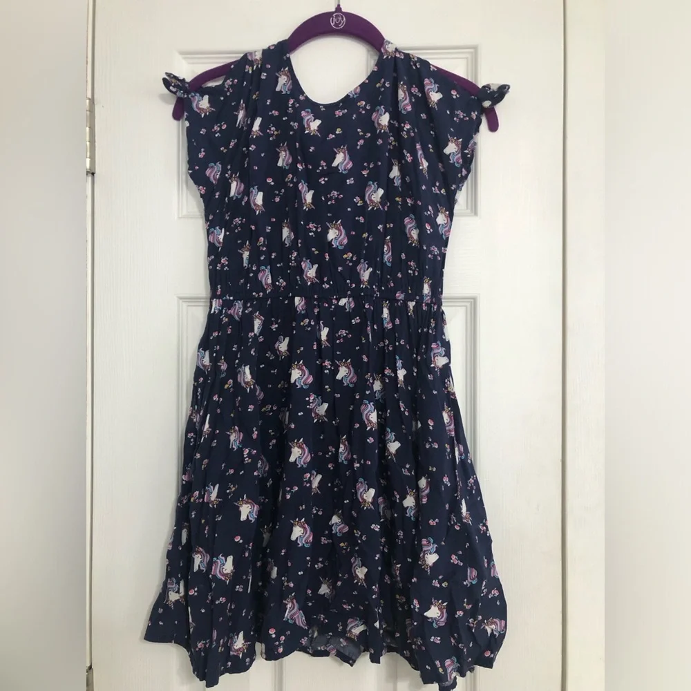 Oshkosh Bgosh Girls Navy‎ Unicorn Print Tie-Shoulder Dress size 10